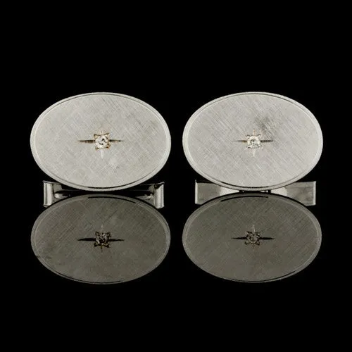 Oval 14KT White Gold, Diamond Cufflinks