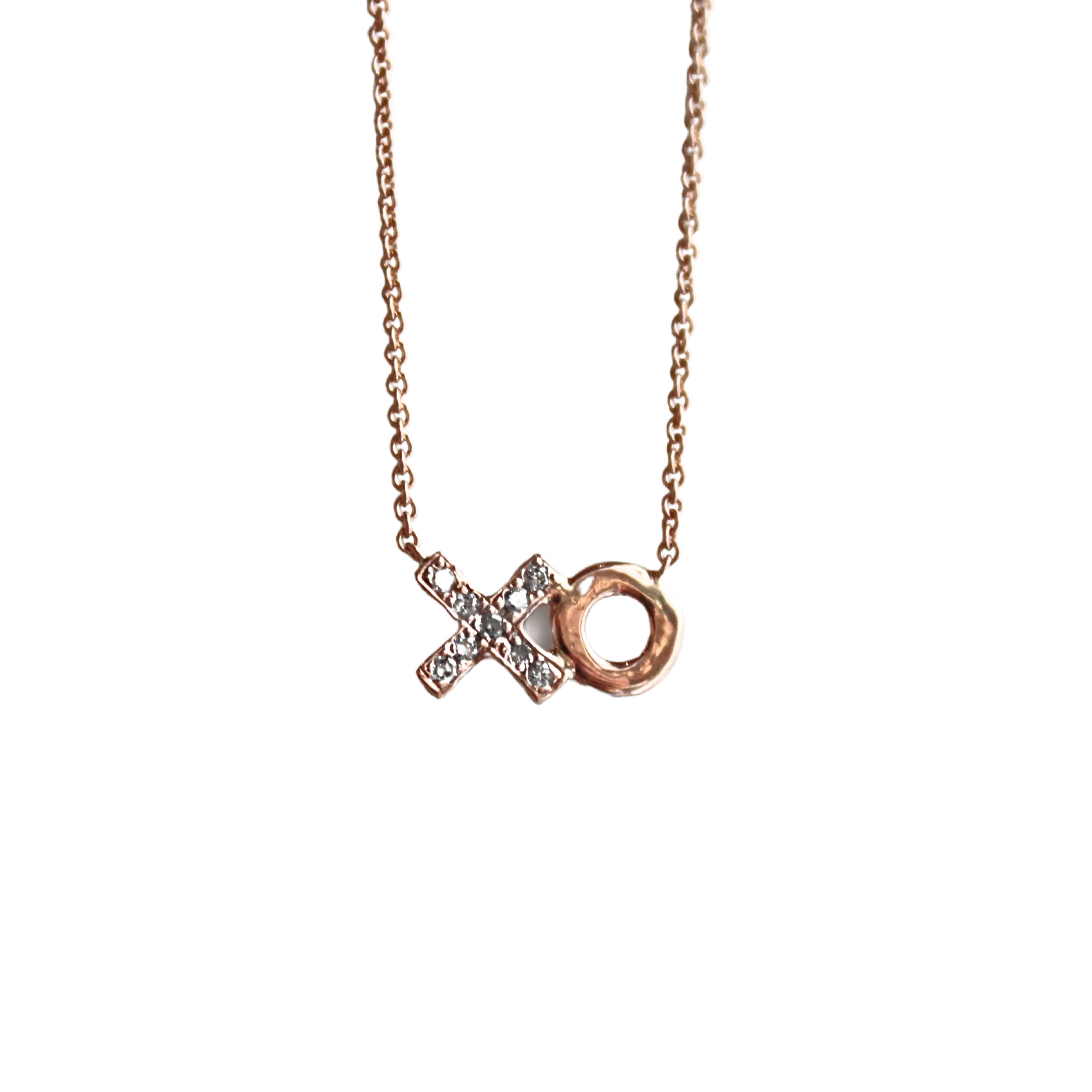 PAVE DIAMOND ROSE GOLD XO NECKLACE