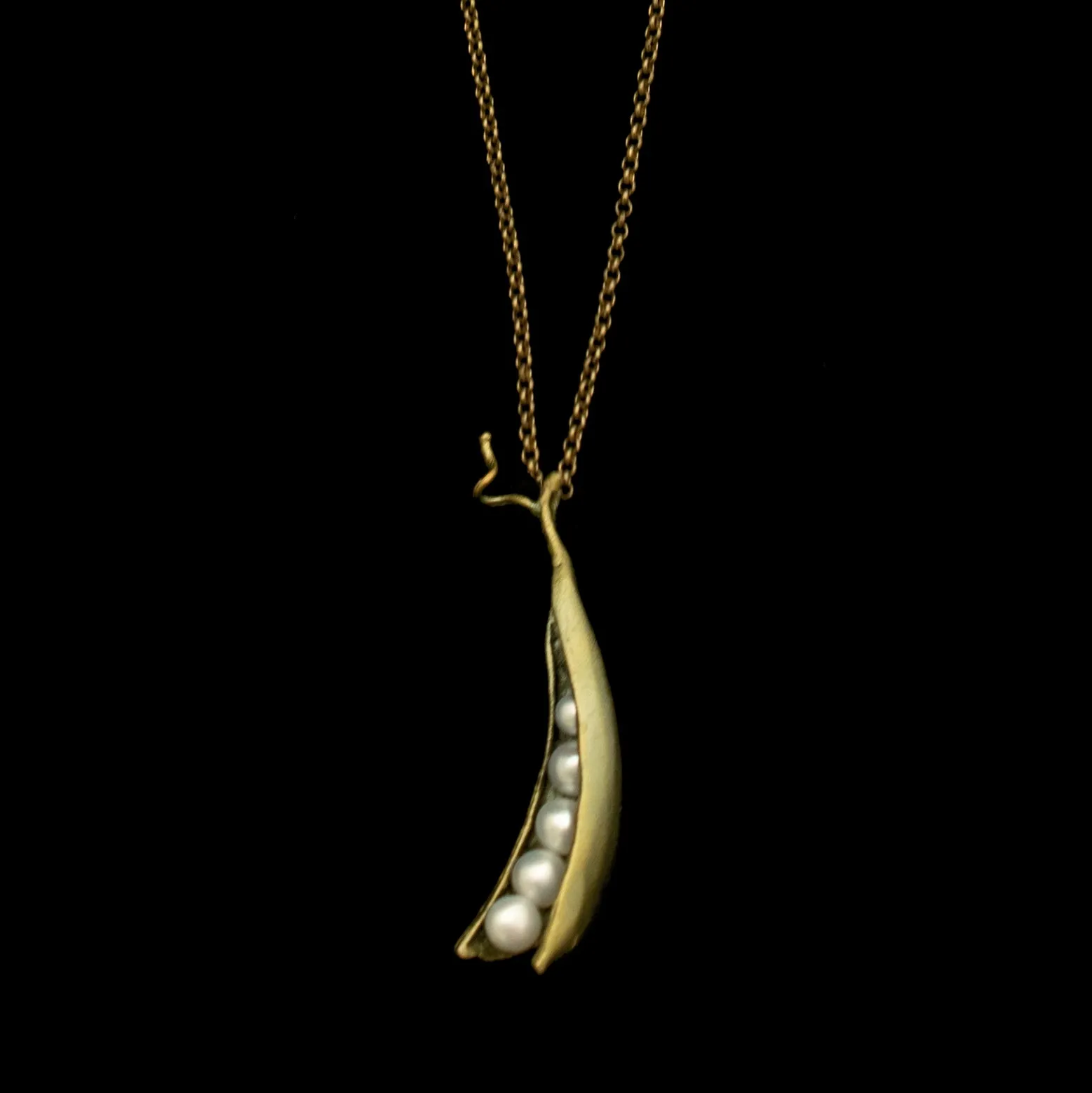 Pea Pod 18 Inch Adjustable 5 Pearl Pendant Necklace by Michael Michaud