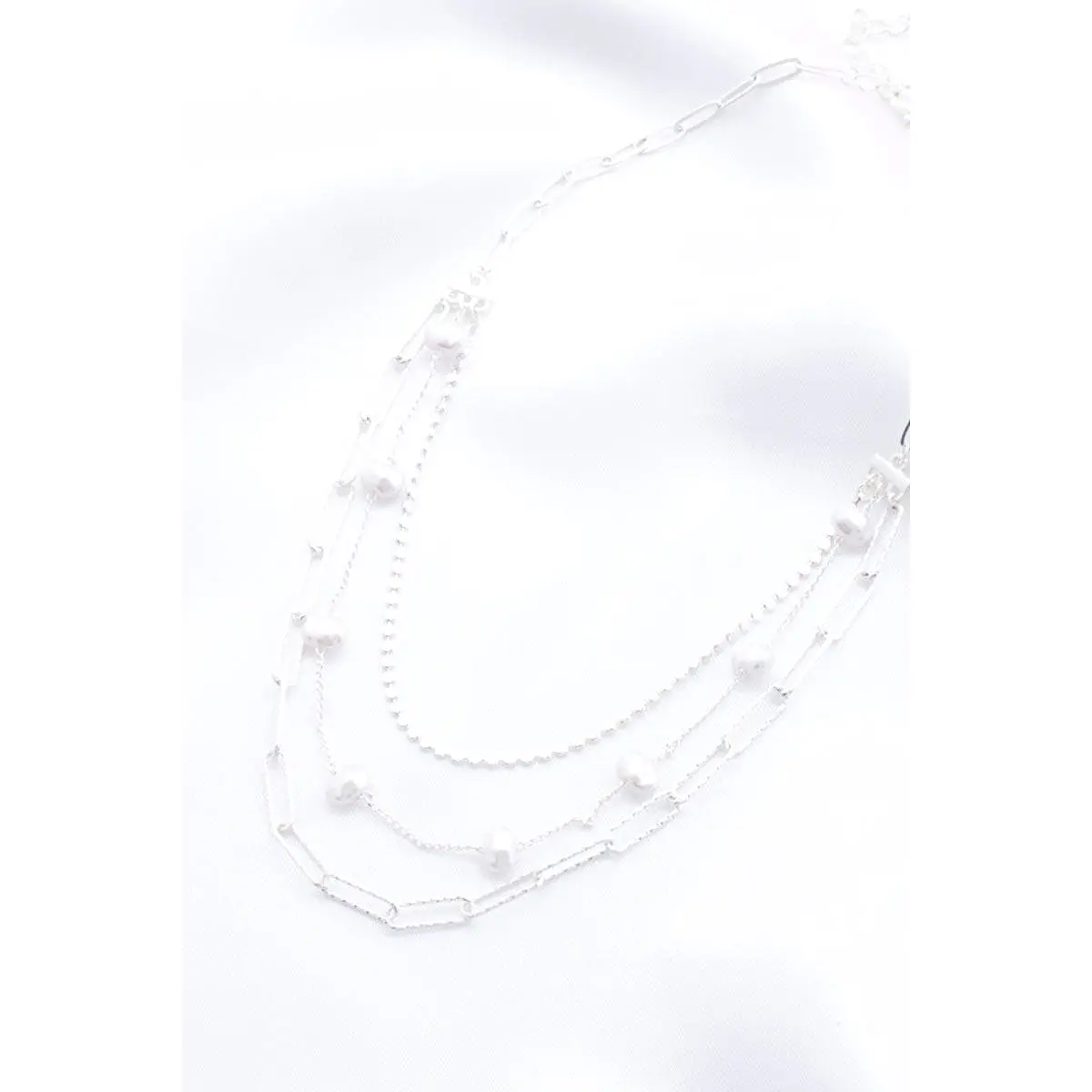 Pearl Beaded Oval Link Layered Necklace