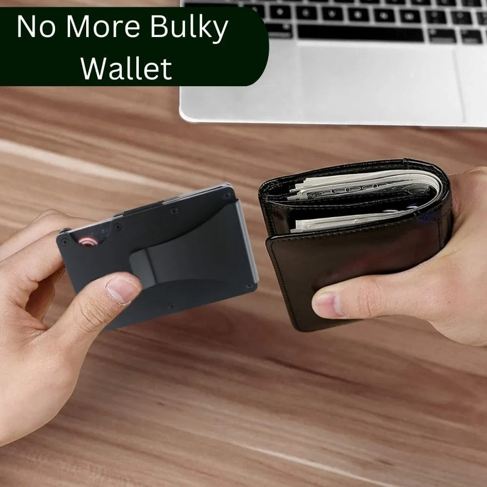 Personalized Black Aluminum Card Holder & money clip - RFID technology.