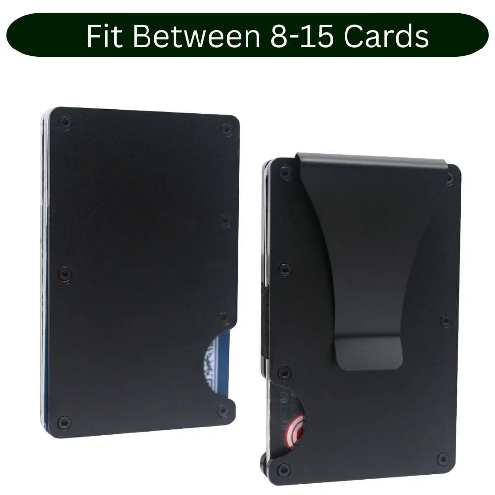 Personalized Black Aluminum Card Holder & money clip - RFID technology.