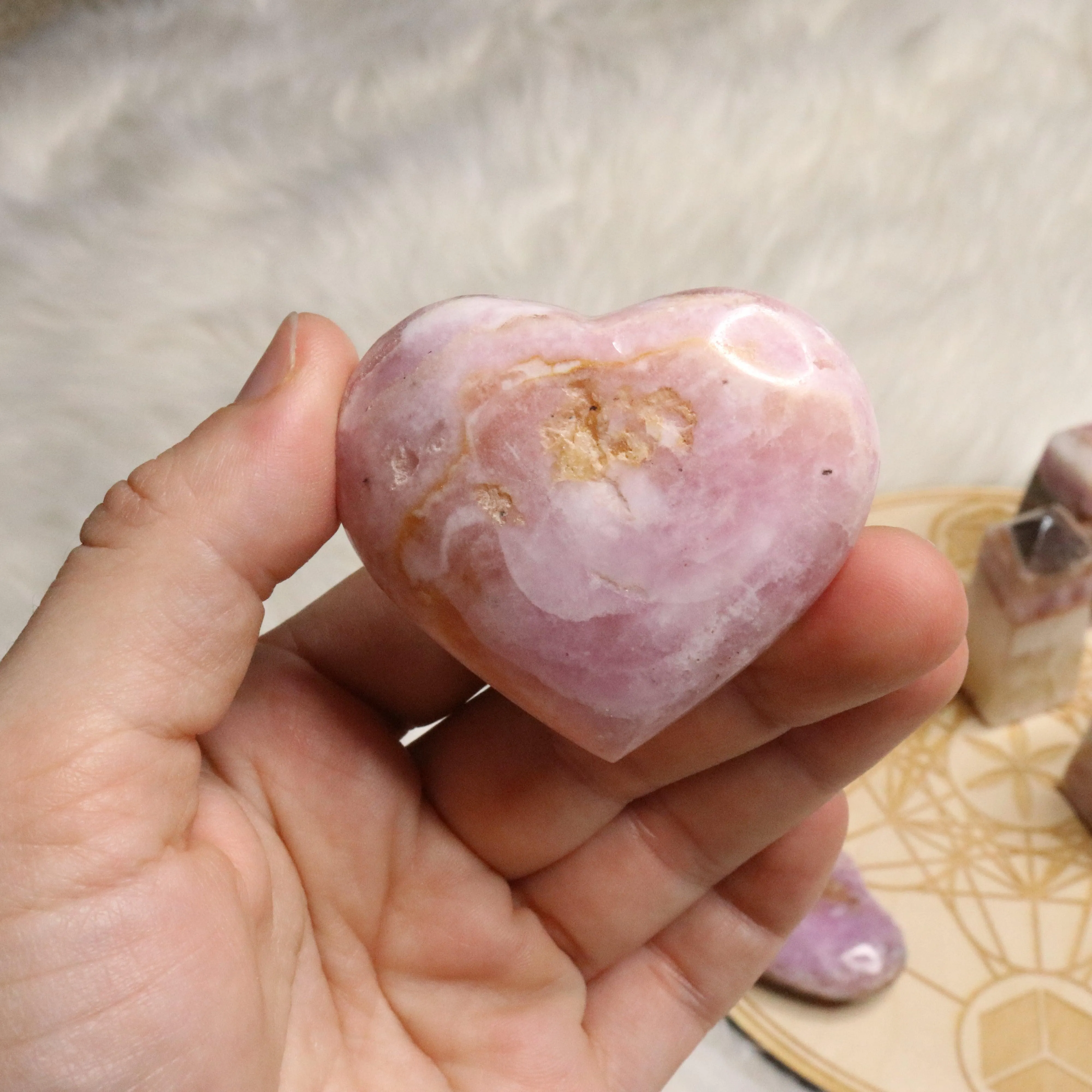 Pink Aragonite Small Heart~ One Heart Carving ~ Cobaltine Calcite