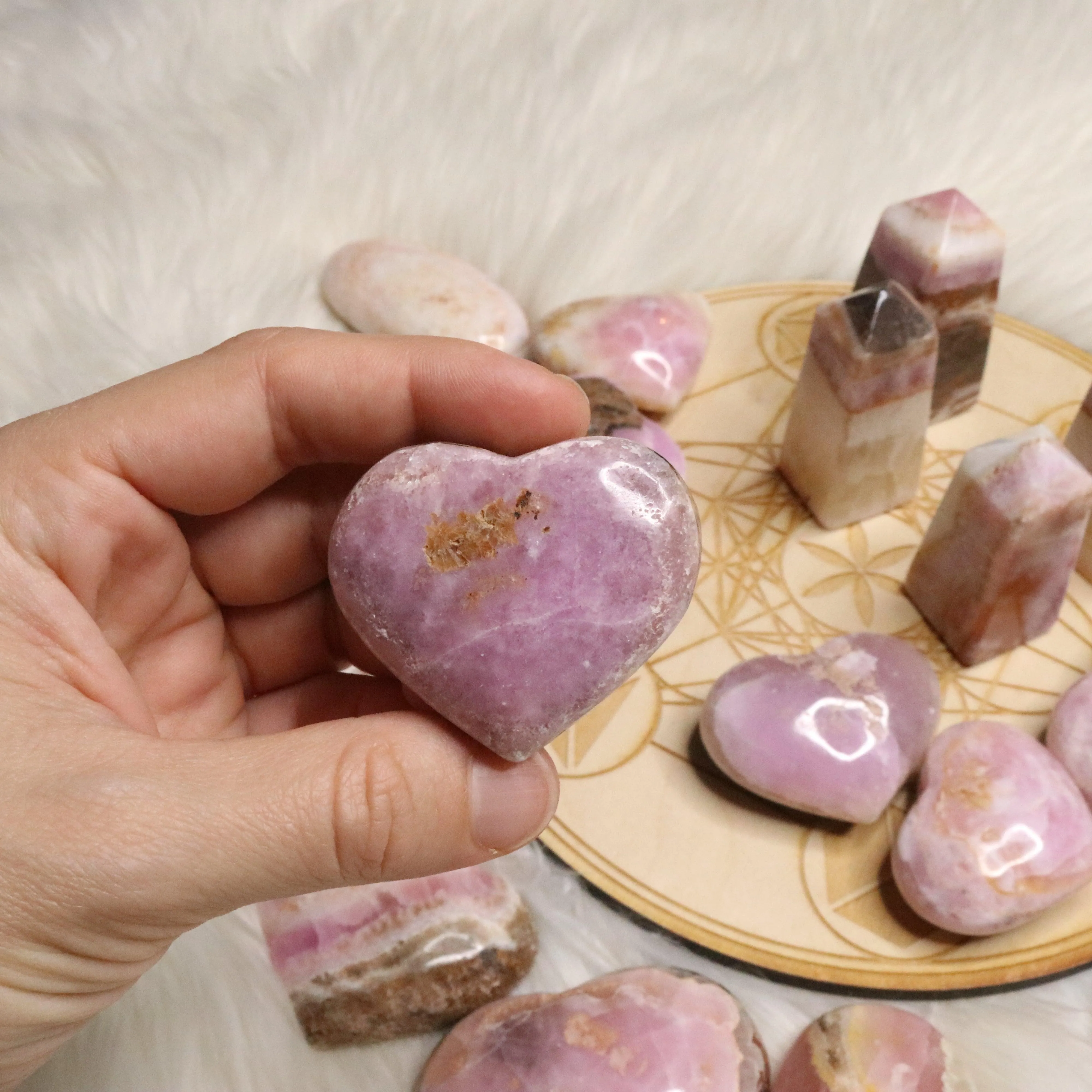 Pink Aragonite Small Heart~ One Heart Carving ~ Cobaltine Calcite