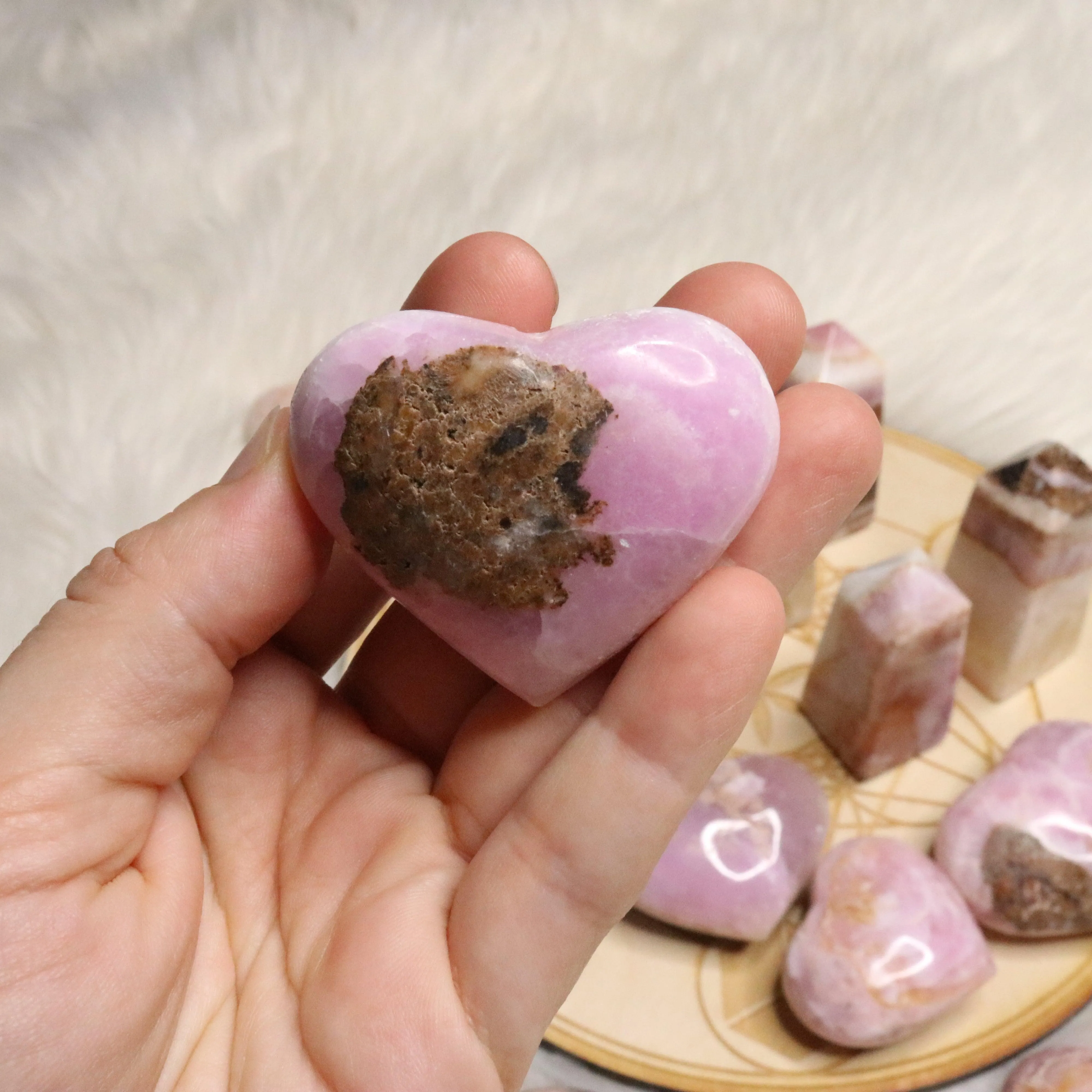 Pink Aragonite Small Heart~ One Heart Carving ~ Cobaltine Calcite