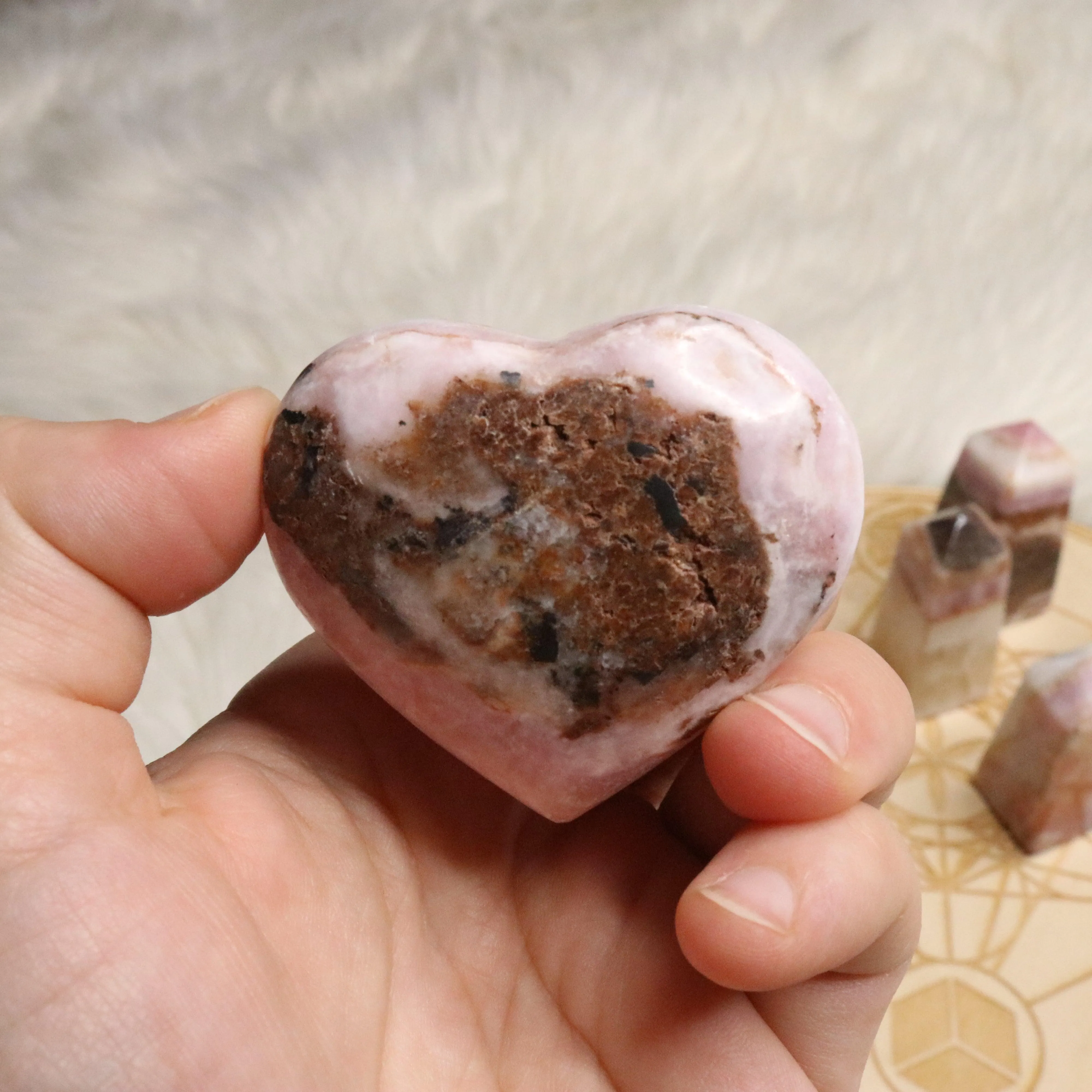 Pink Aragonite Small Heart~ One Heart Carving ~ Cobaltine Calcite