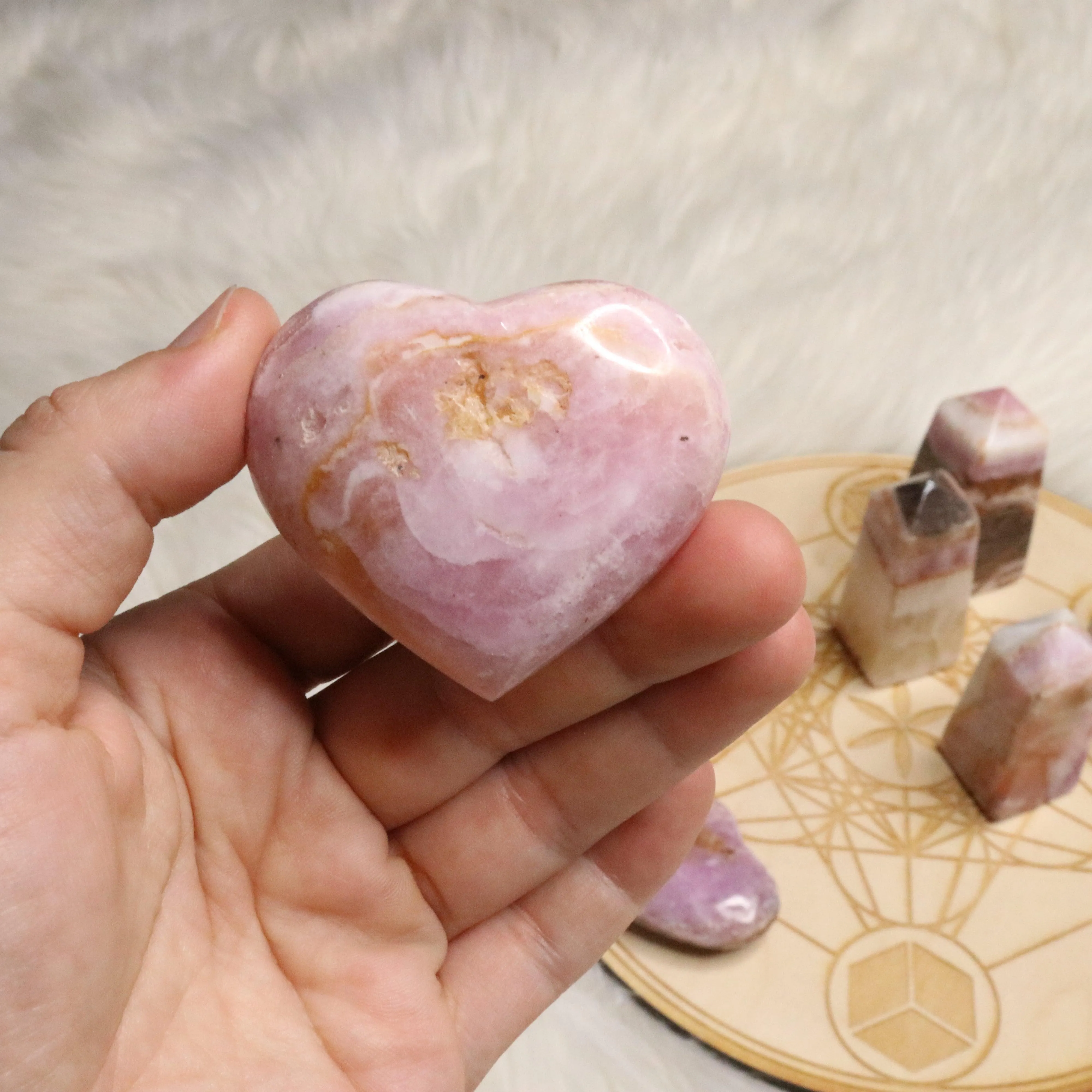 Pink Aragonite Small Heart~ One Heart Carving ~ Cobaltine Calcite