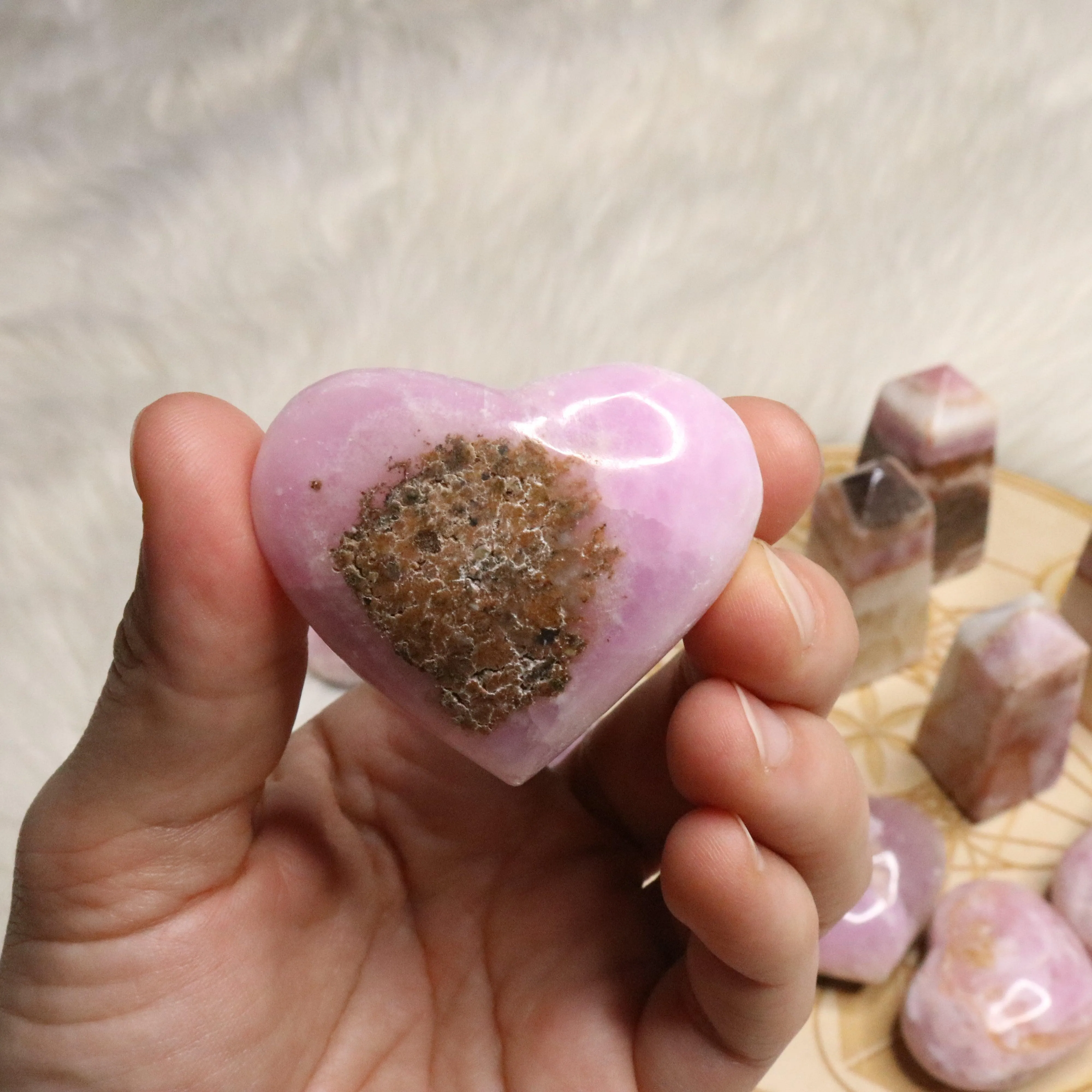 Pink Aragonite Small Heart~ One Heart Carving ~ Cobaltine Calcite