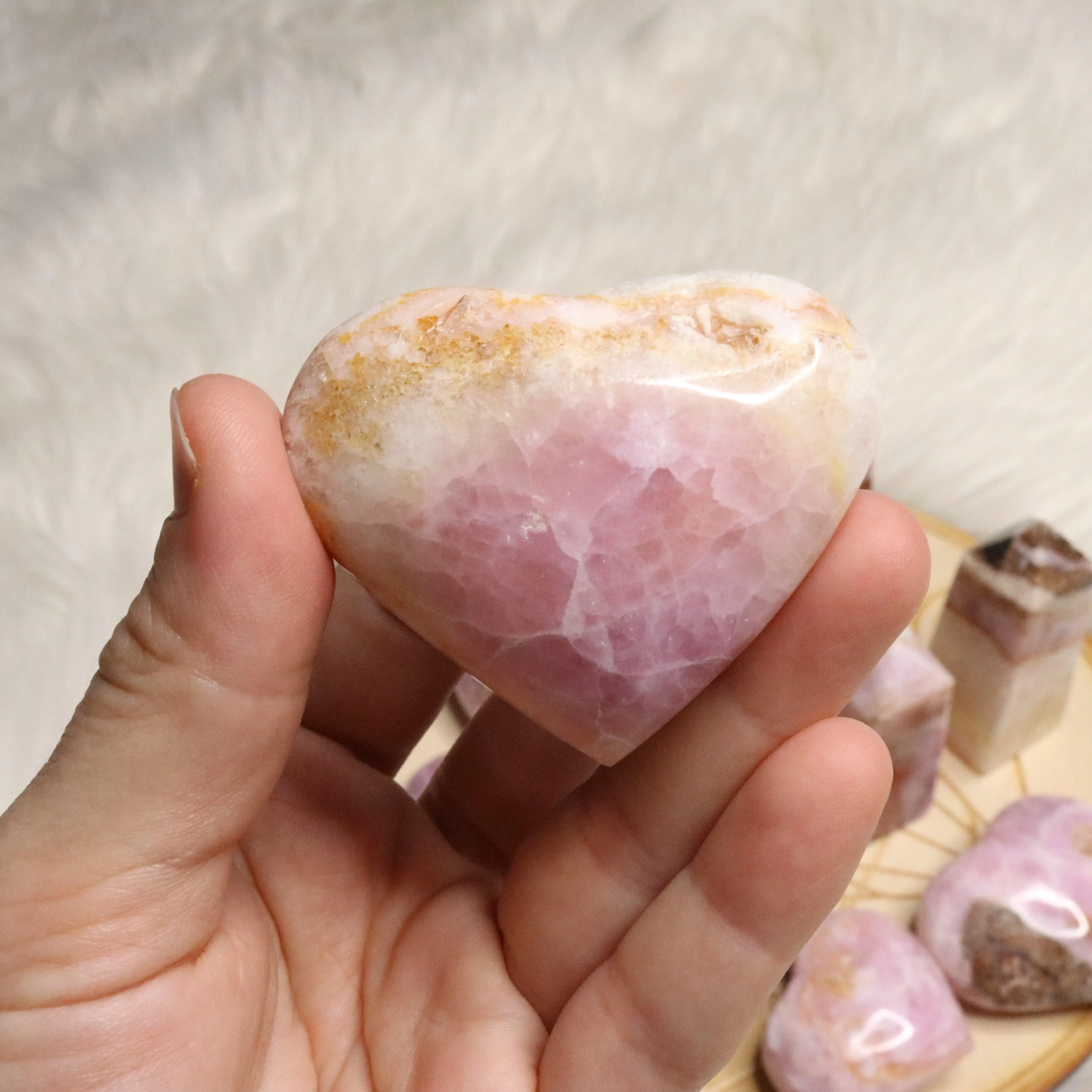 Pink Aragonite Small Heart~ One Heart Carving ~ Cobaltine Calcite