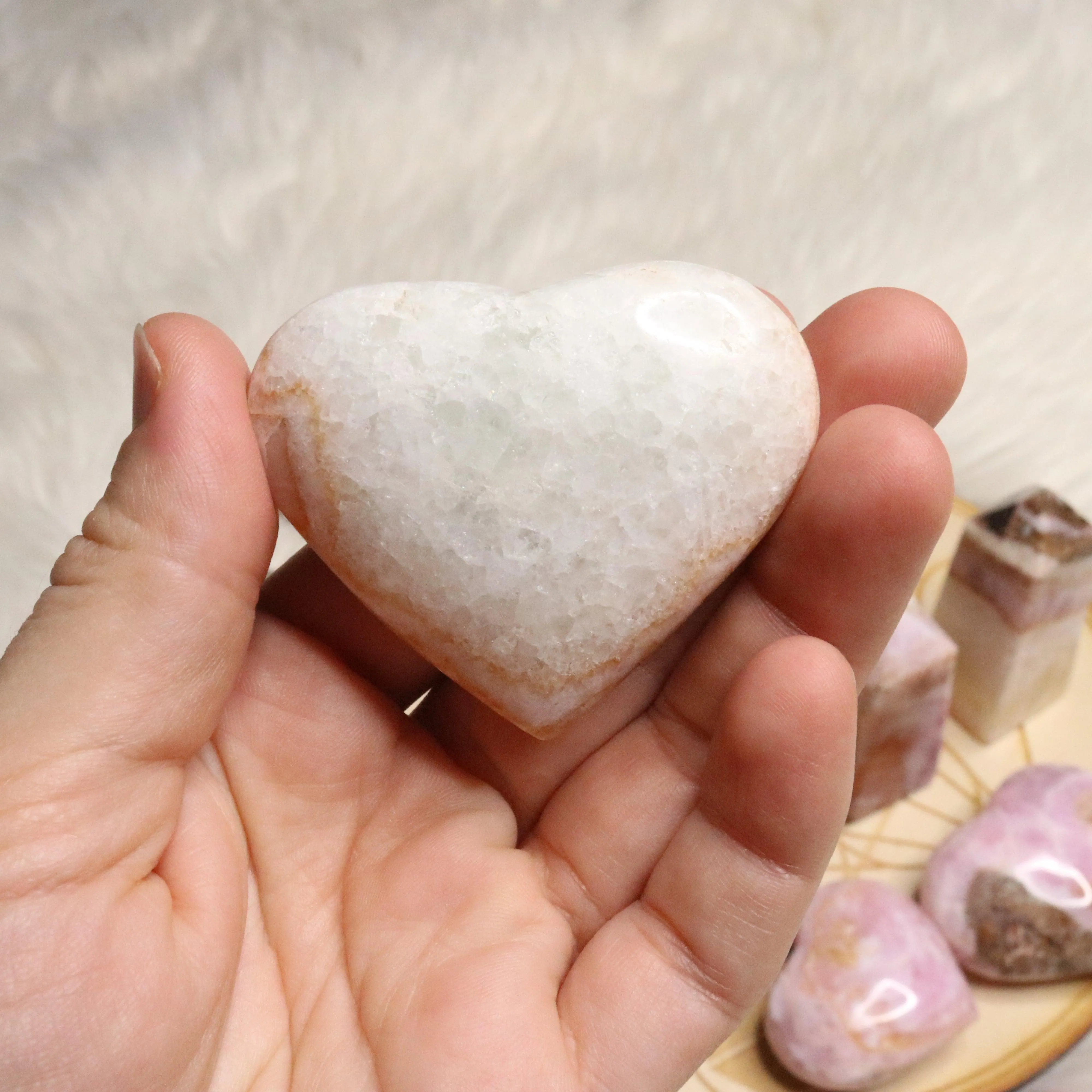 Pink Aragonite Small Heart~ One Heart Carving ~ Cobaltine Calcite