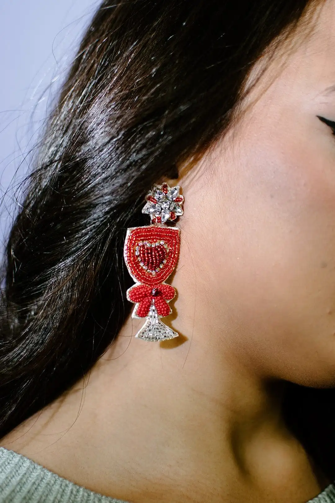 Red Beaded Wine Earrings