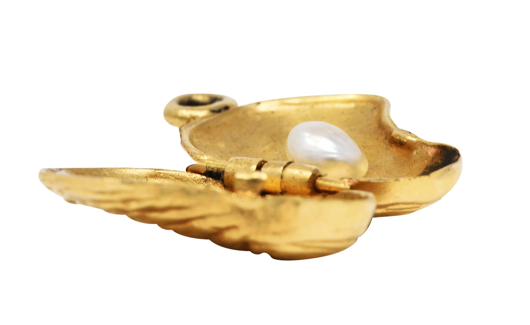 Retro Pearl 14 Karat Gold Freshwater Mussel Charm