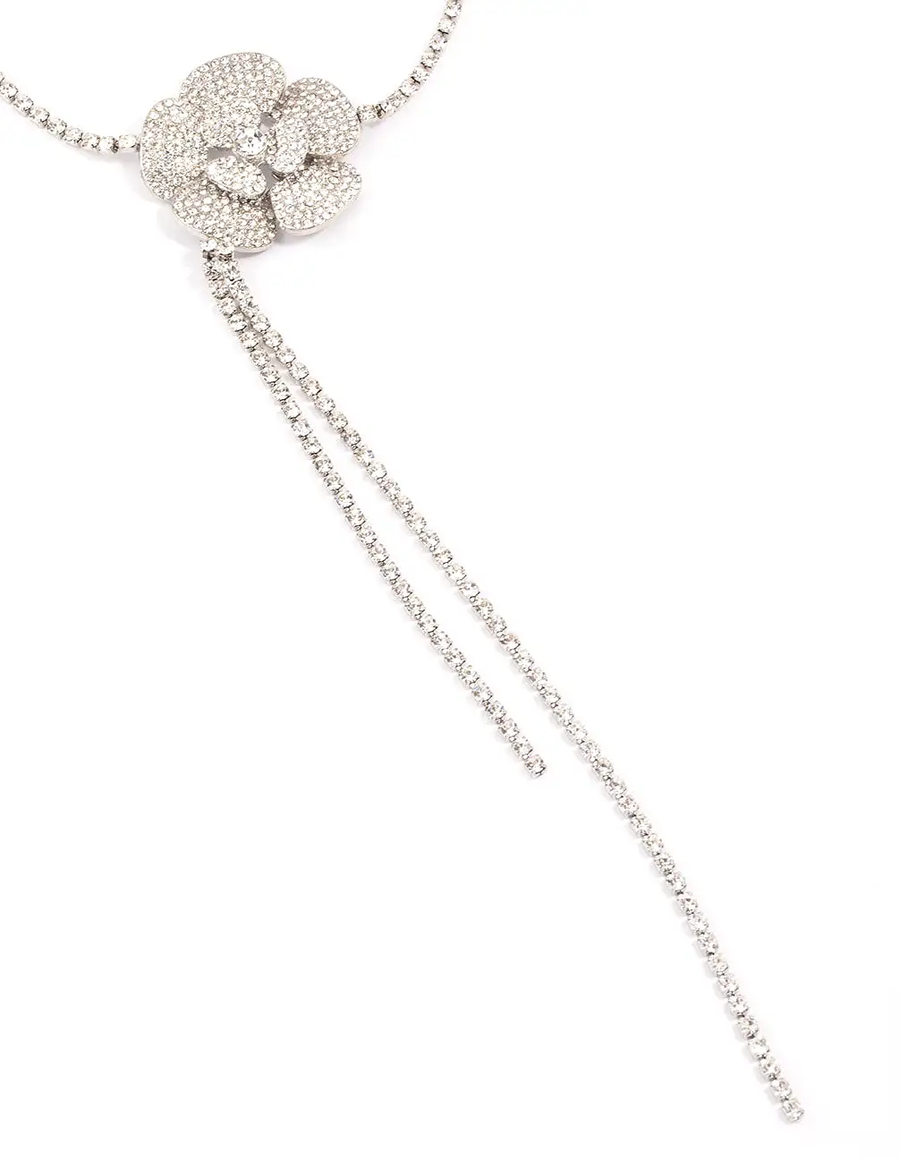 Rhodium Diamante Flower Choker