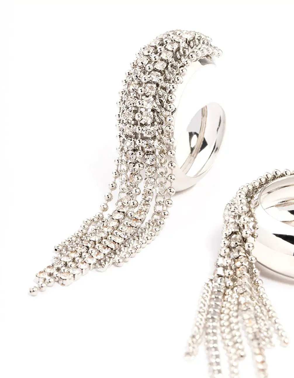 Rhodium Diamante Statement Tassel Hoop Earrings