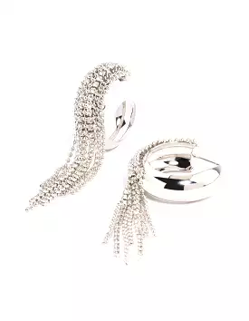 Rhodium Diamante Statement Tassel Hoop Earrings