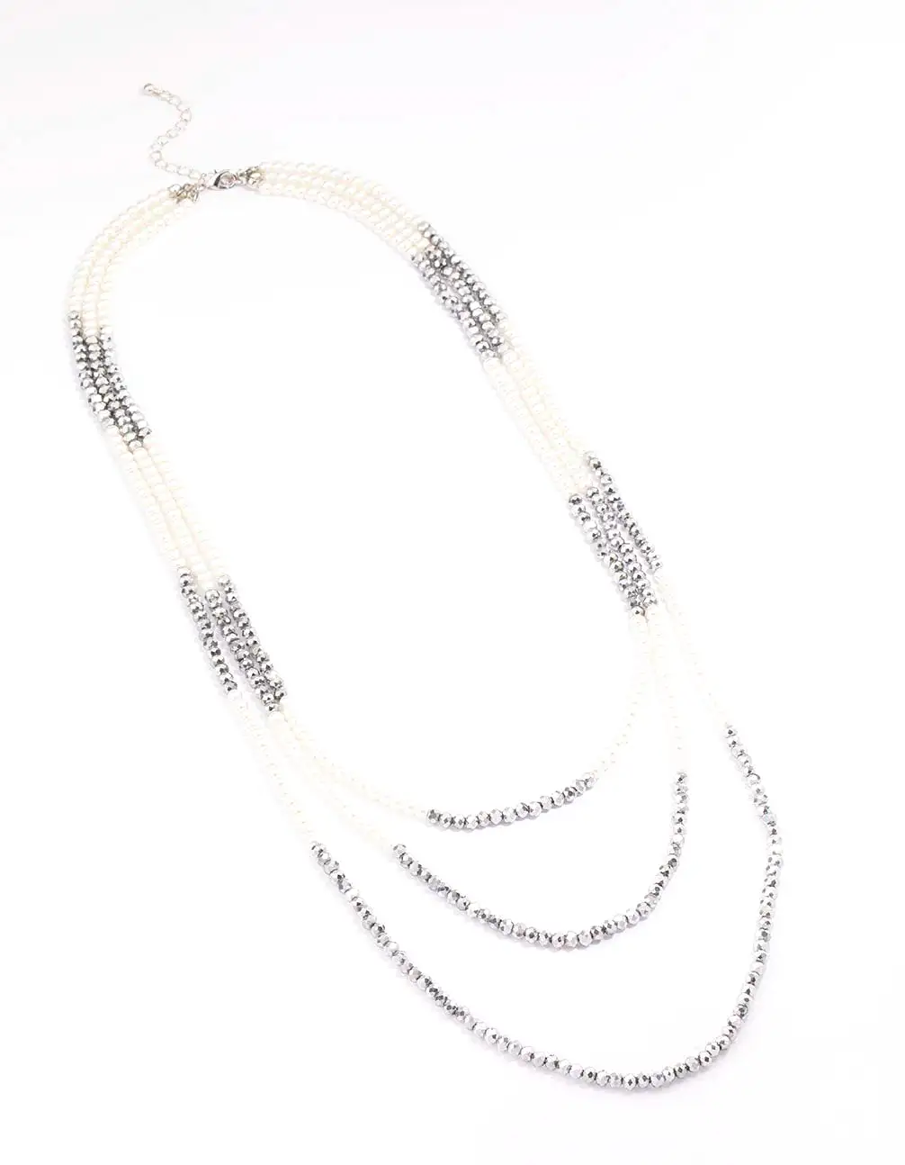 Rhodium Pearl Facet Layered Necklace