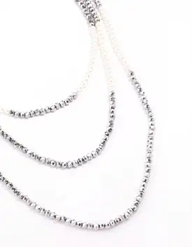 Rhodium Pearl Facet Layered Necklace