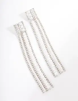 Rhodium Statement Long Mixed Drop Earrings