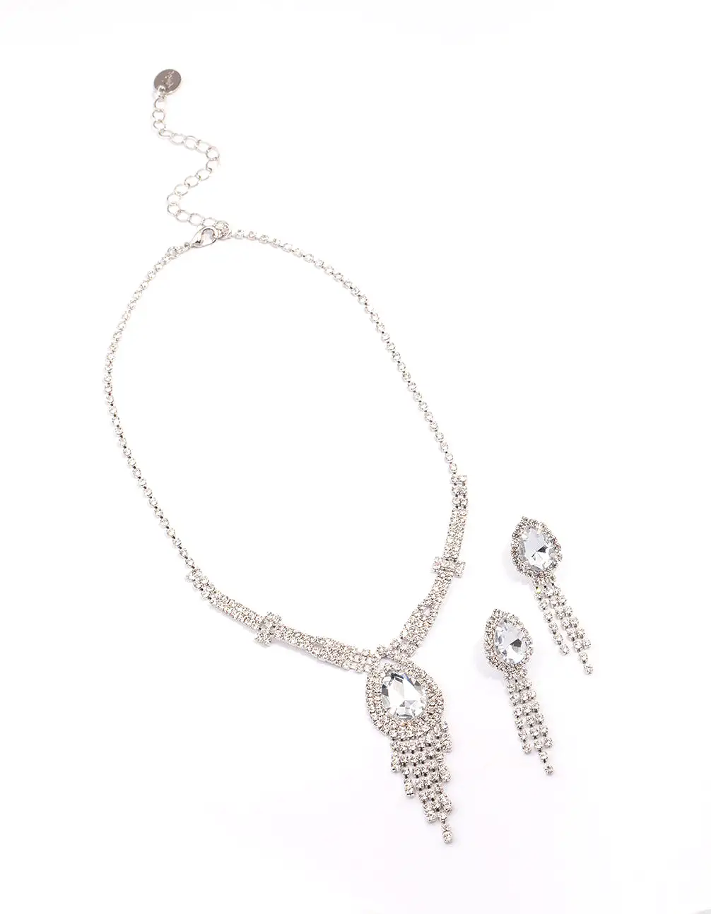 Rhodium Vintage Diamante Drop Jewellery Set