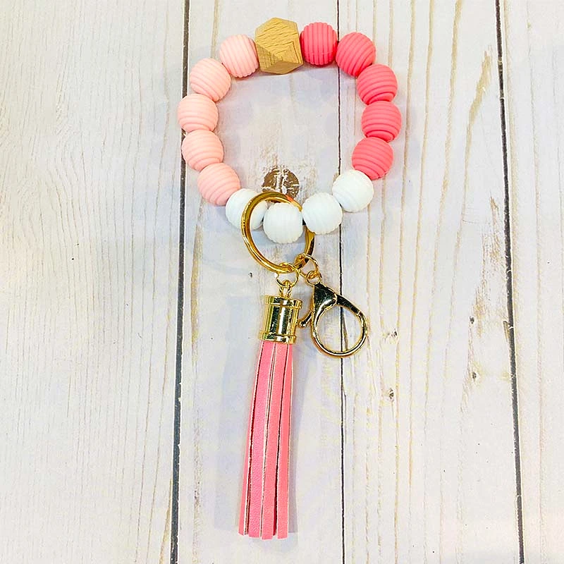 Ribbed 2 Tone Beaded Keychain with Tassel