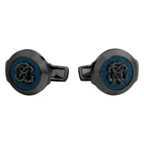 Roberto Cavalli Black Color Cufflinks with Blue Color Center