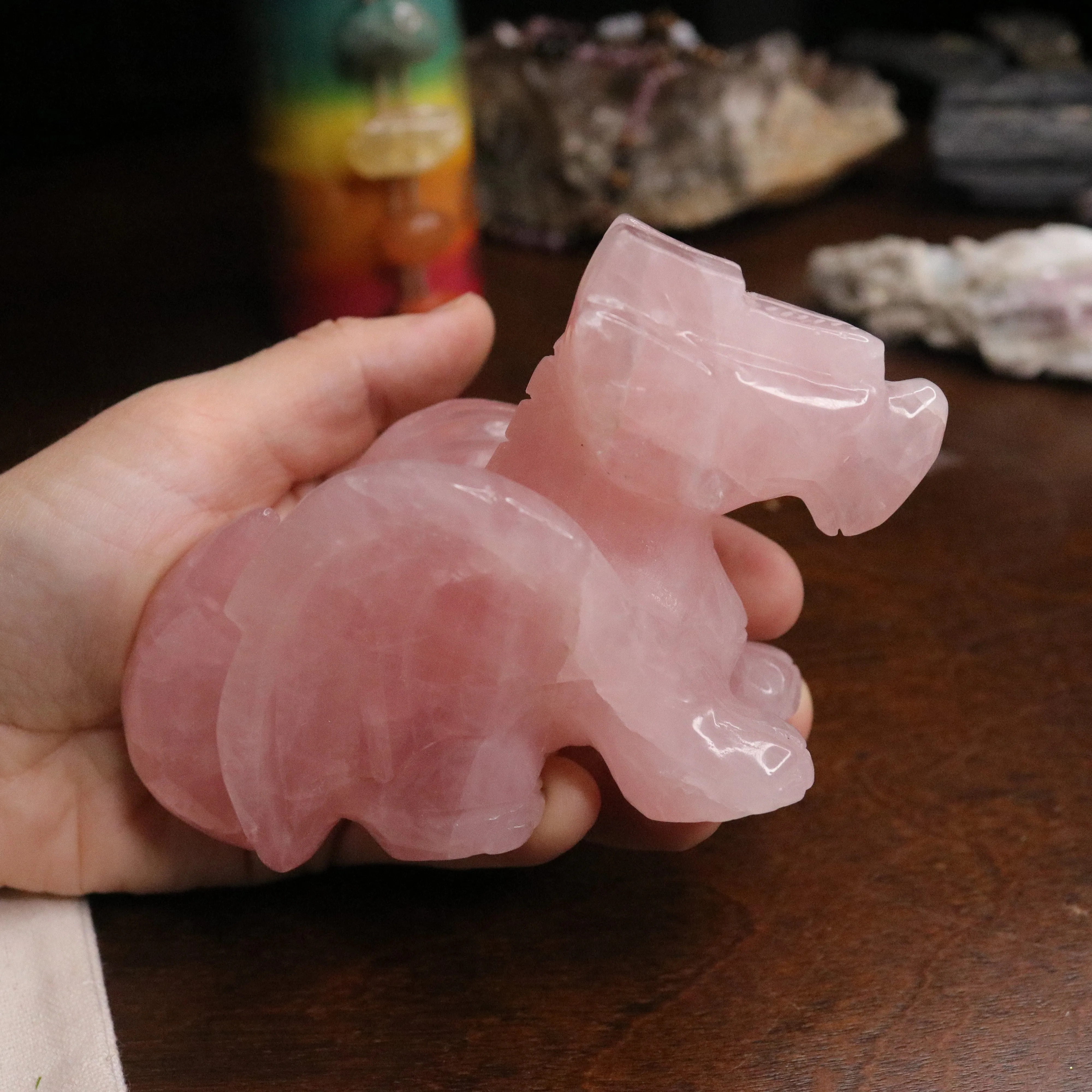 Rose Quartz Dragon Carving