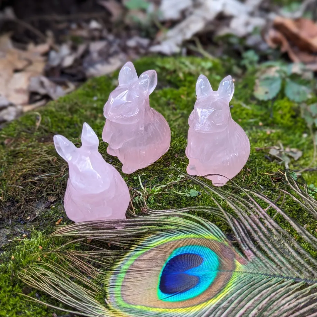 Rose Quartz Spring Bunny Rabbit Crystal Carving