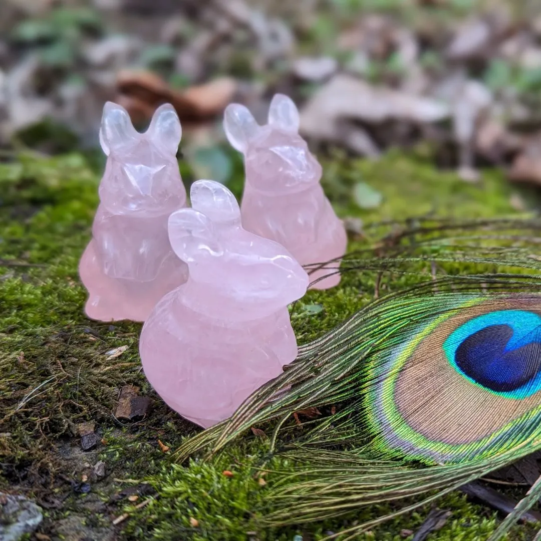 Rose Quartz Spring Bunny Rabbit Crystal Carving