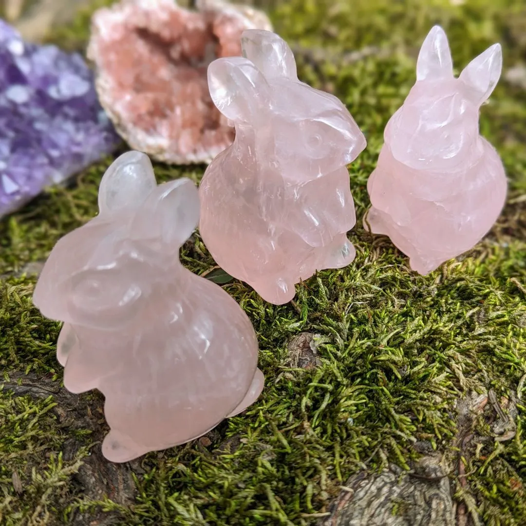 Rose Quartz Spring Bunny Rabbit Crystal Carving