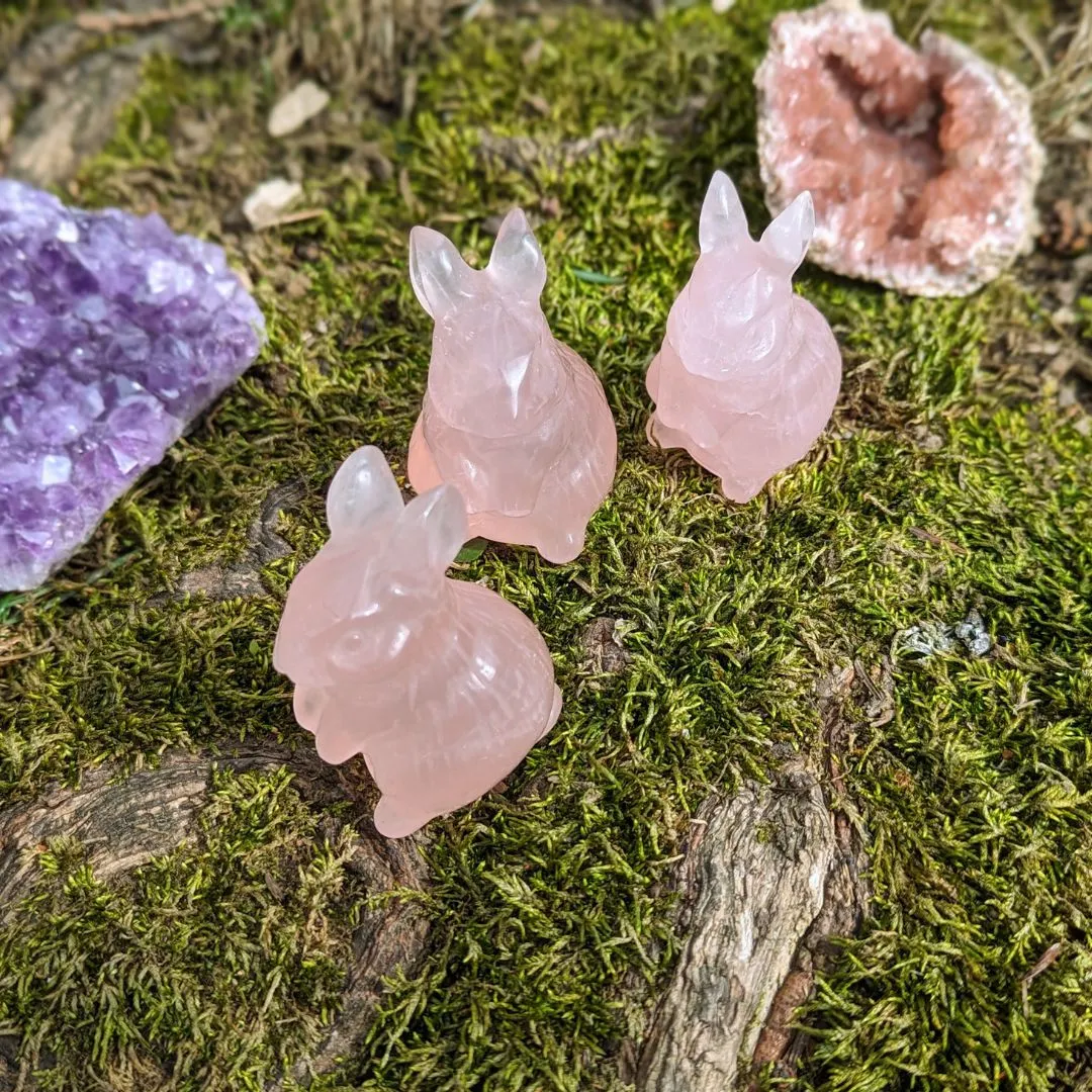 Rose Quartz Spring Bunny Rabbit Crystal Carving