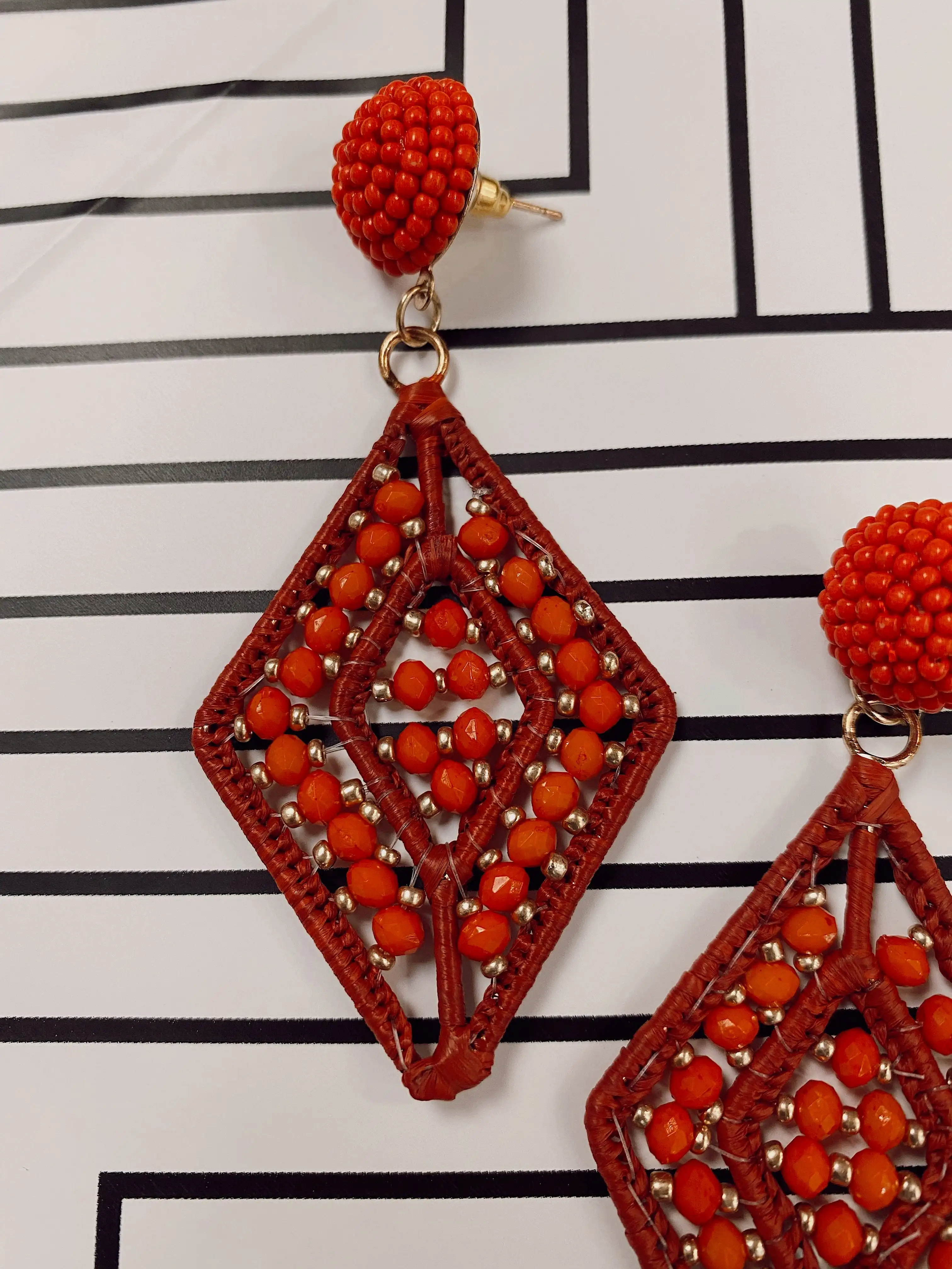 Rust Beaded Drop Earrings