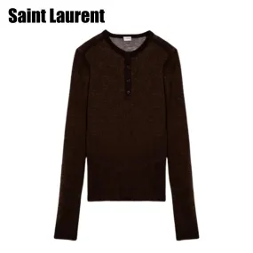 Saint Laurent  |Casual Style Unisex Wool Long Sleeves Plain Logo