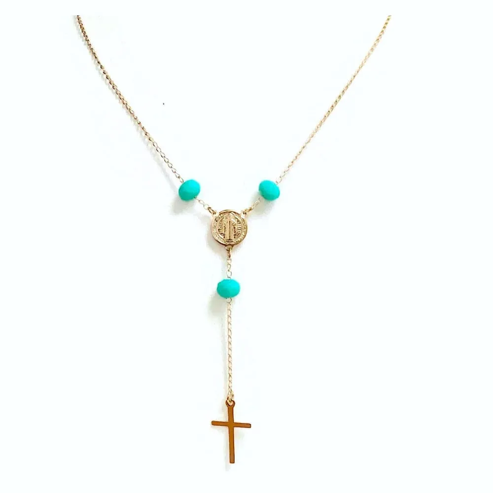 San benito turquoise beads rosary 18kts of gold plated