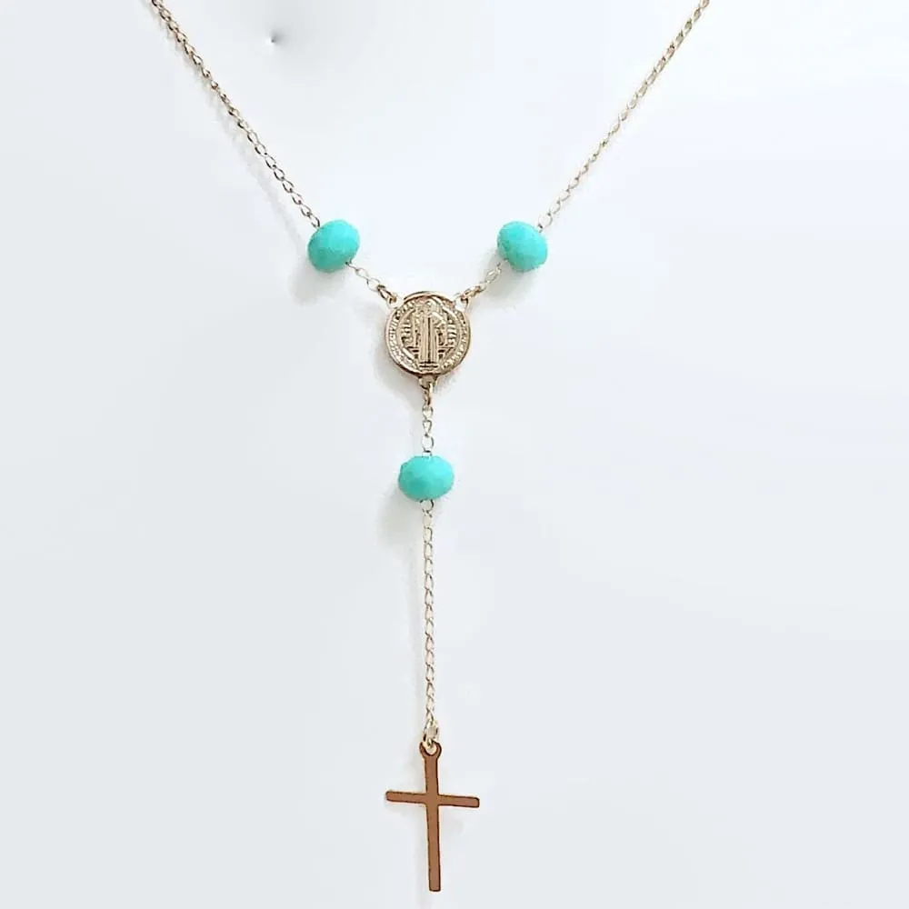 San benito turquoise beads rosary 18kts of gold plated