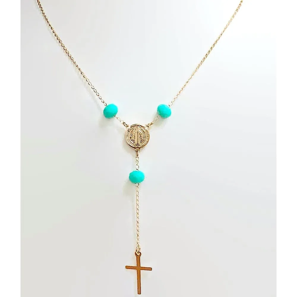 San benito turquoise beads rosary 18kts of gold plated