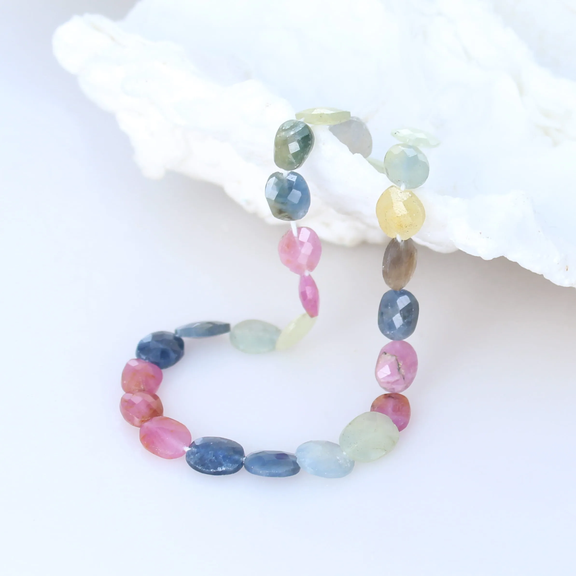 SAPPHIRE BEADS Faceted Multi Color Ovals 8