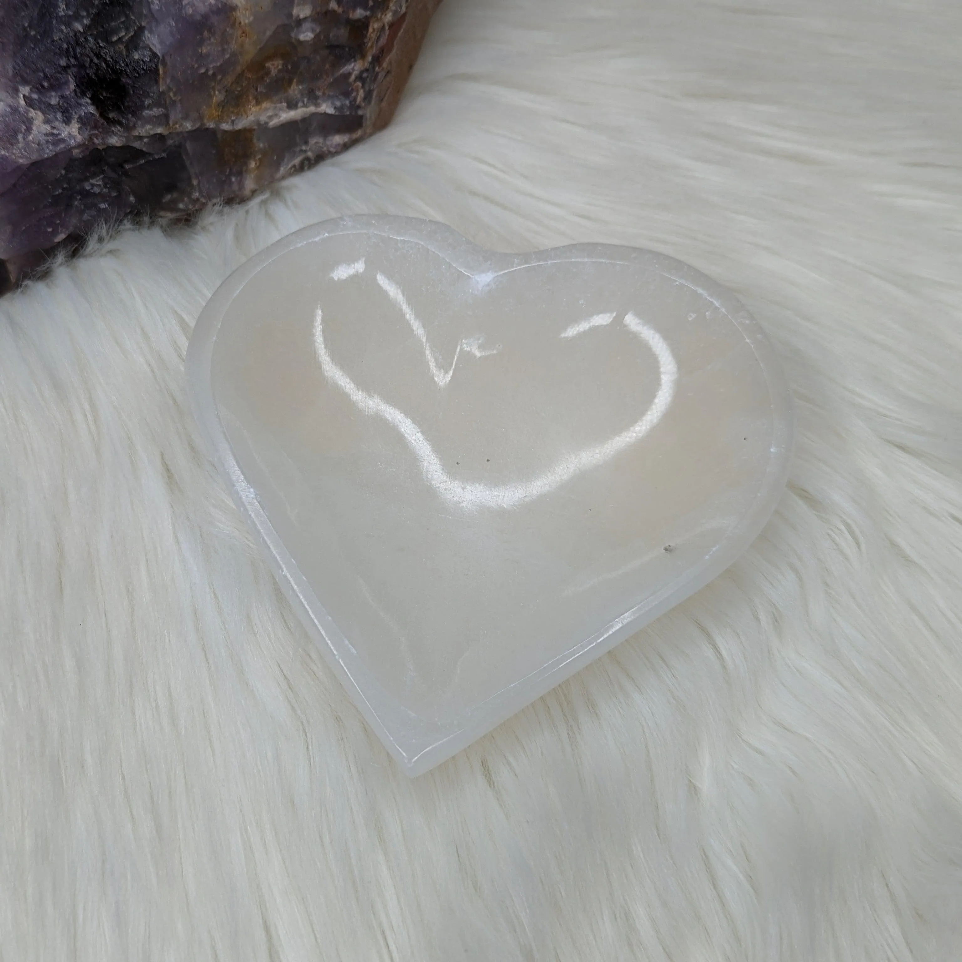 Selenite Heart Bowl~ Trinket Tray Carving for Charging Crystals ~