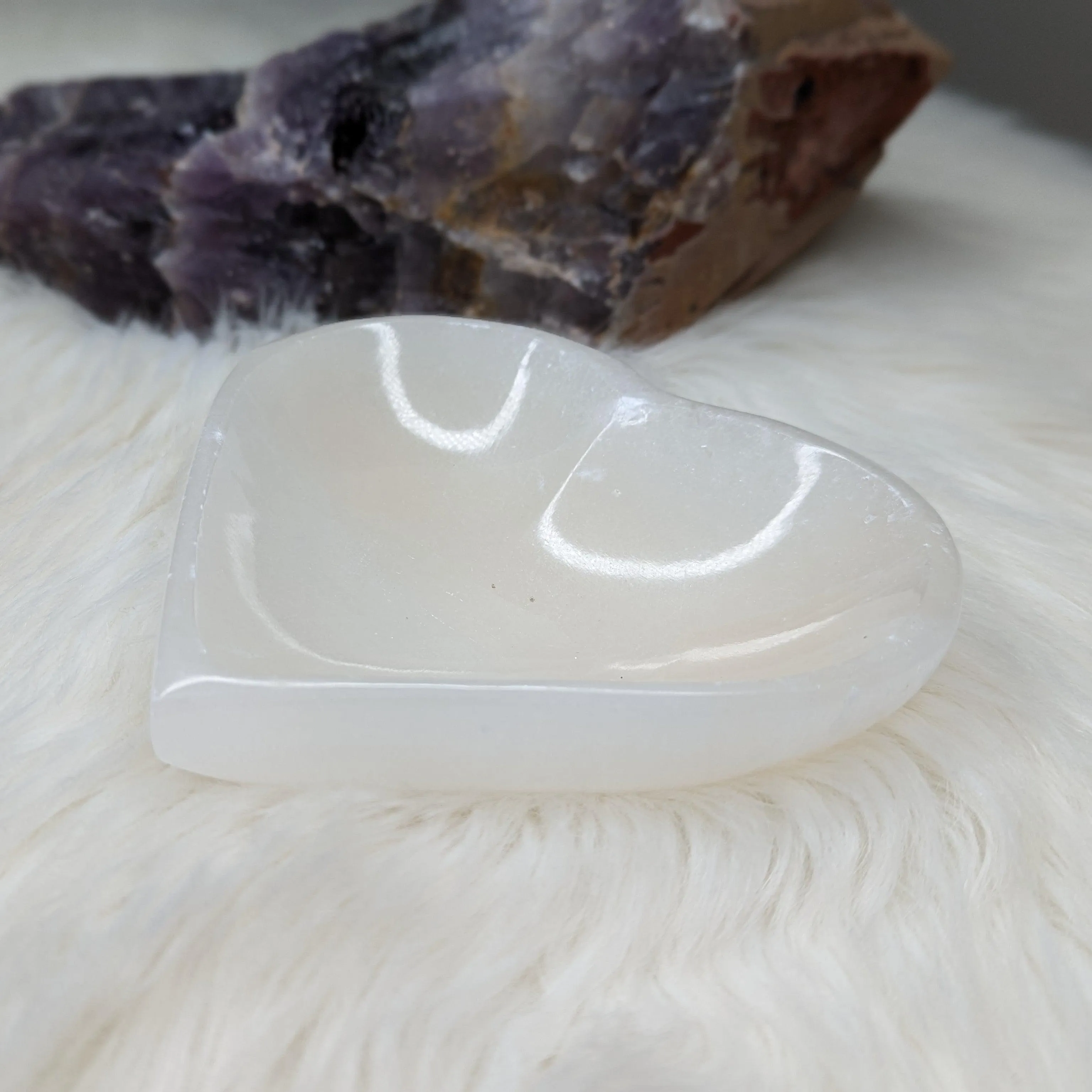 Selenite Heart Bowl~ Trinket Tray Carving for Charging Crystals ~