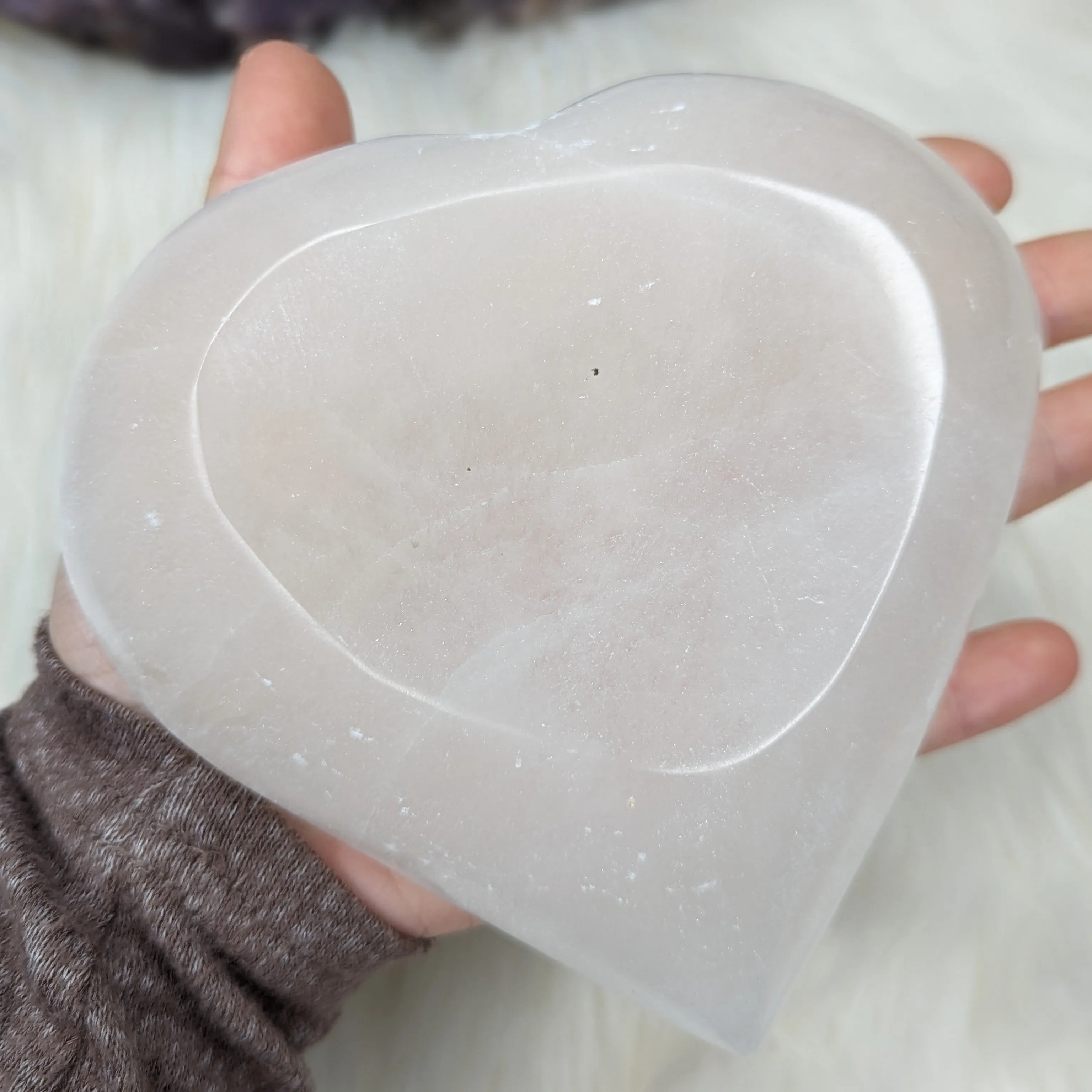 Selenite Heart Bowl~ Trinket Tray Carving for Charging Crystals ~