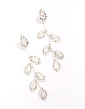 Silver Diamante Leaf Drop Earrings