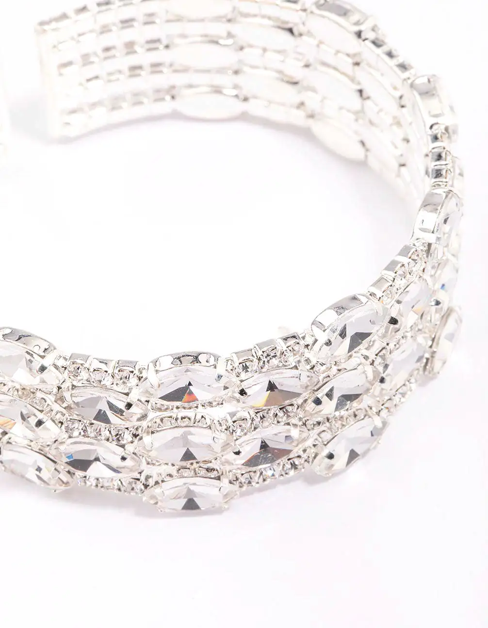 Silver Large Diamante Oval Wrist Cuff