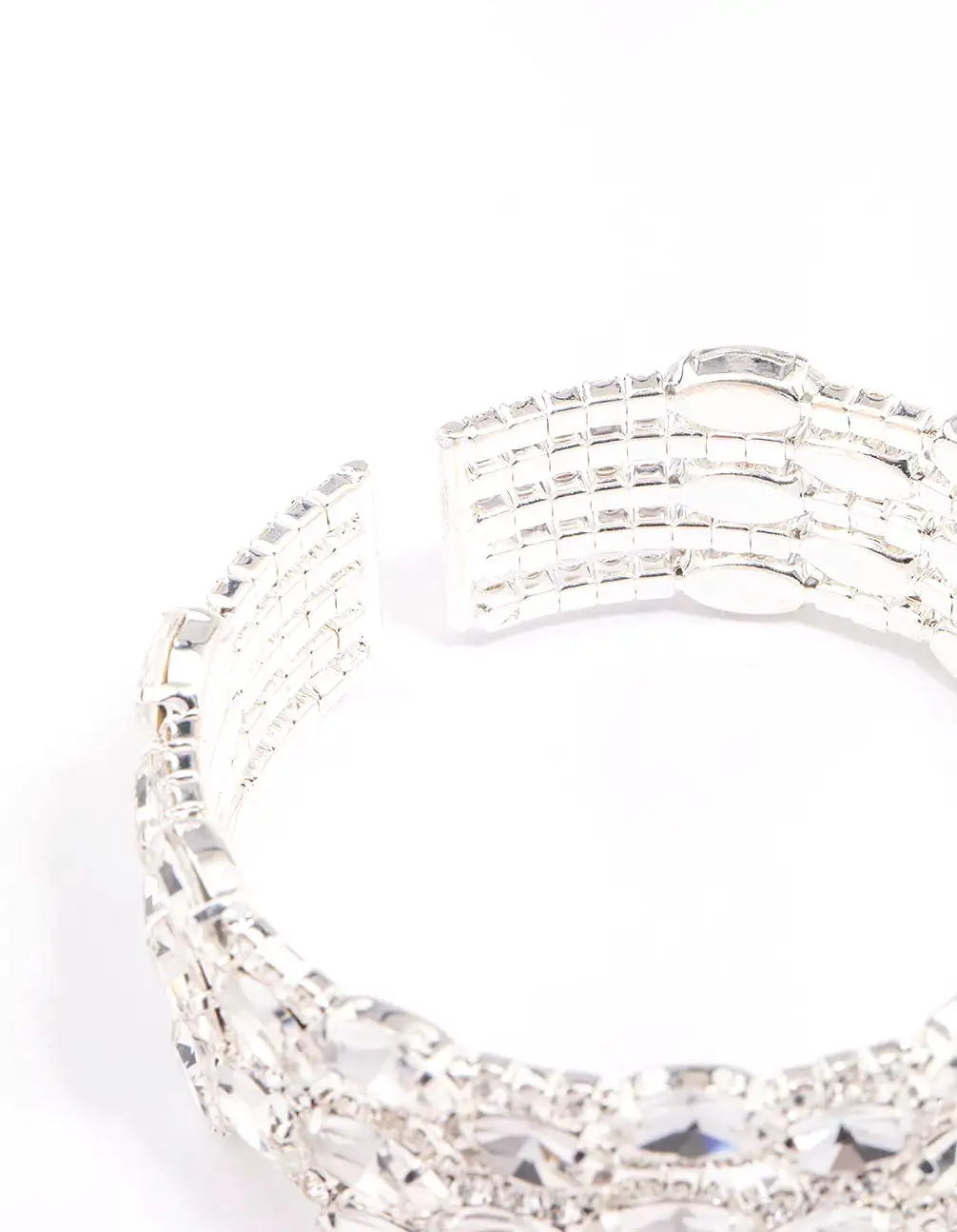 Silver Large Diamante Oval Wrist Cuff