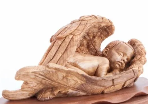 Sleeping Baby Jesus Angel with Wings 17.5, Wooden Carving