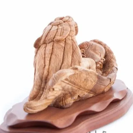 Sleeping Baby Jesus Angel with Wings 17.5, Wooden Carving