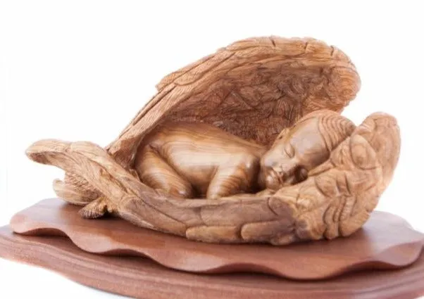 Sleeping Baby Jesus Angel with Wings 17.5, Wooden Carving