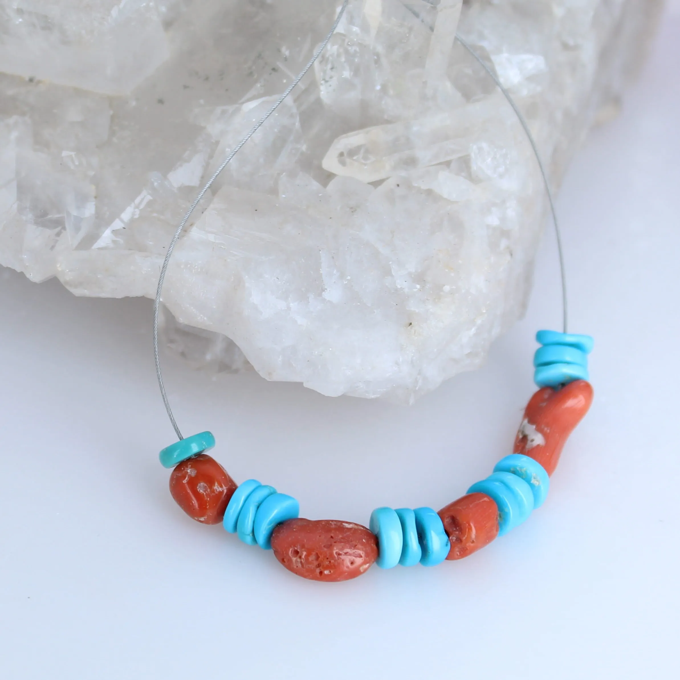 SLEEPING BEAUTY TURQUOISE Handcut Discs and Coral Beads