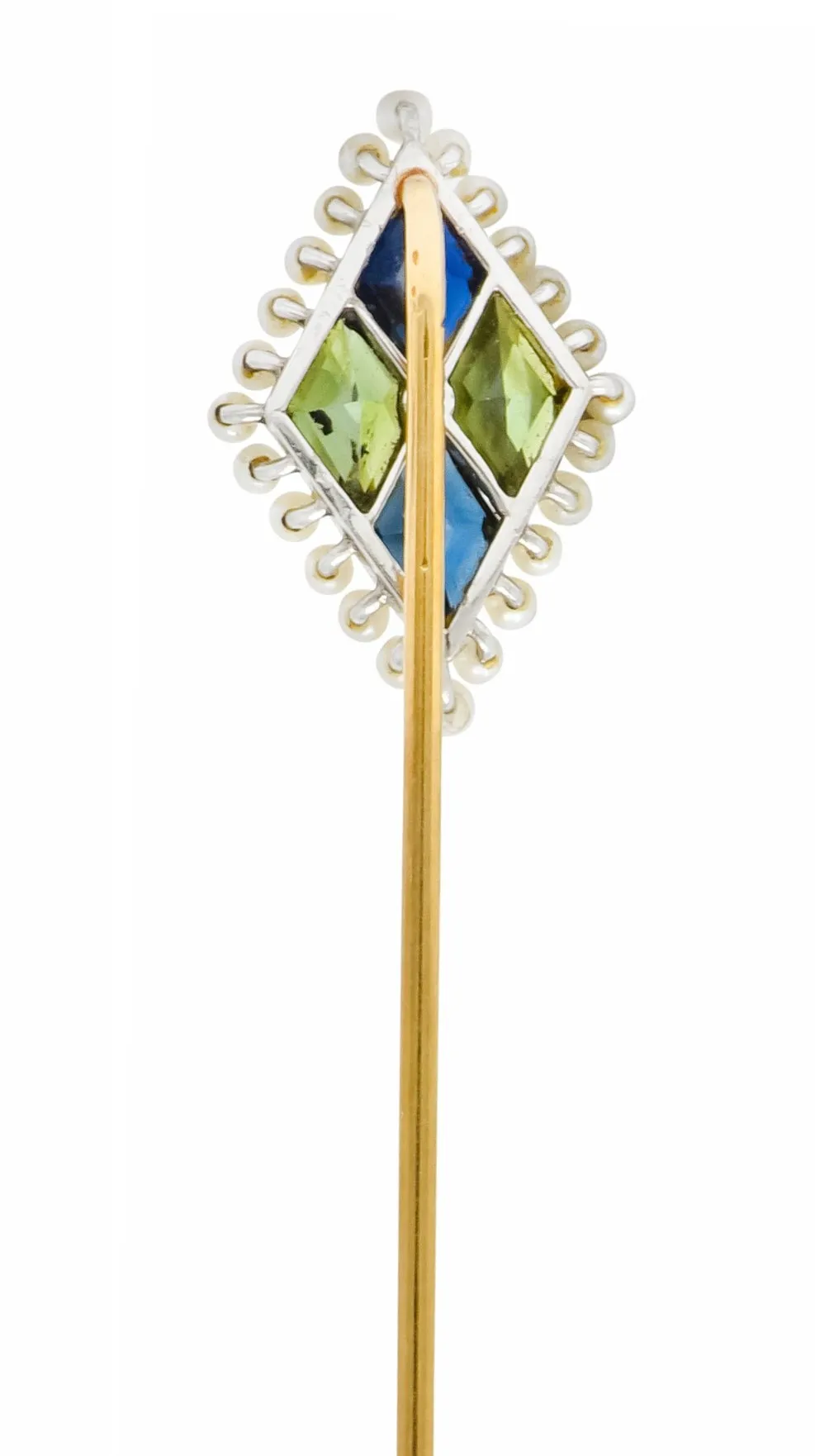 Sloan & Co. Sapphire Pearl Platinum-Topped 14 Karat Gold Harlequin Stickpin