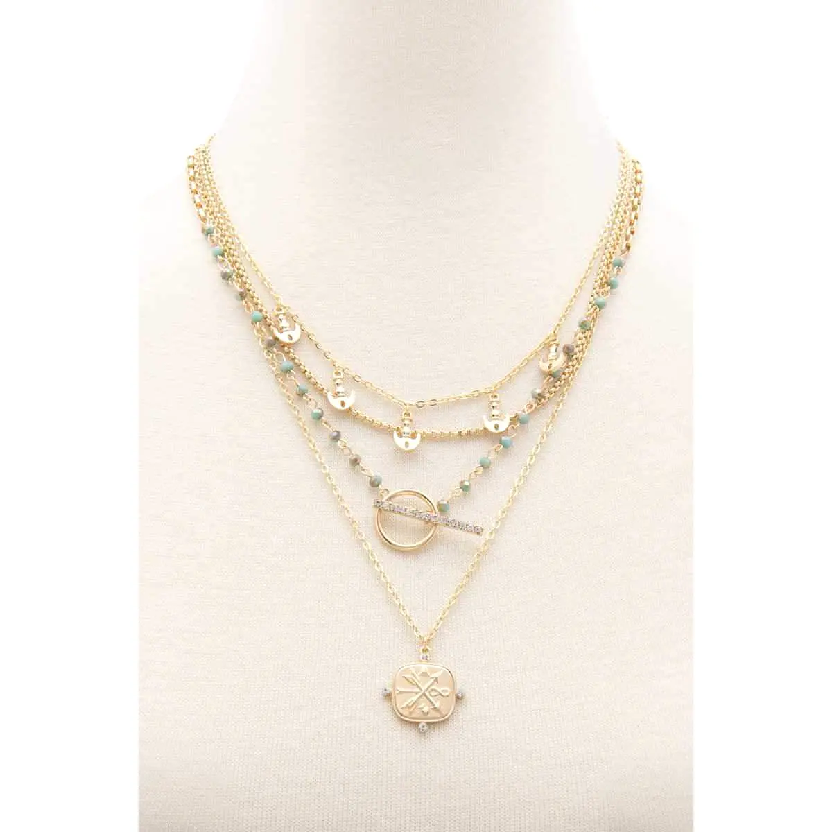 Square Shape Toggle Beaded Layered Necklace