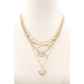 Square Shape Toggle Beaded Layered Necklace