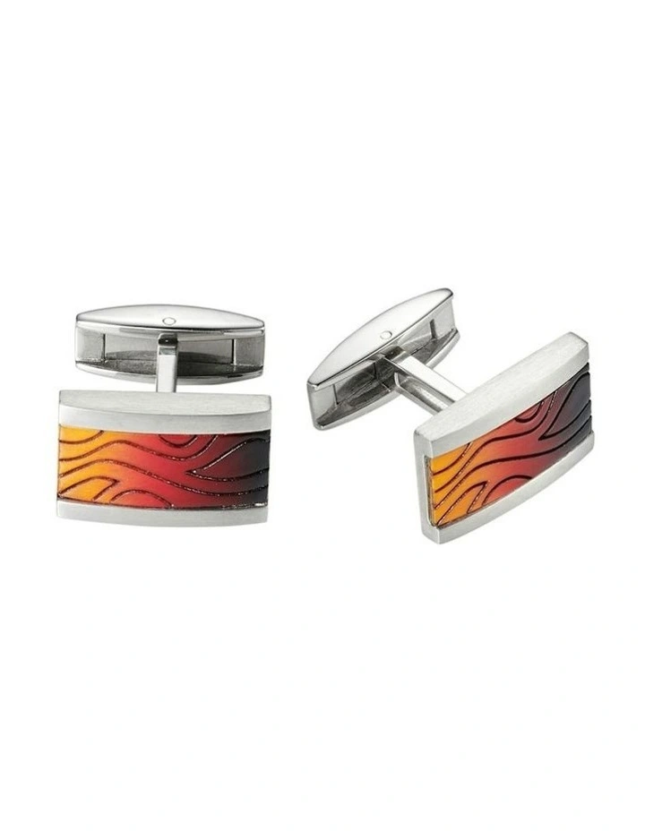 Stainless Steel & Flame Wood Pattern Resin Cufflinks in Multi